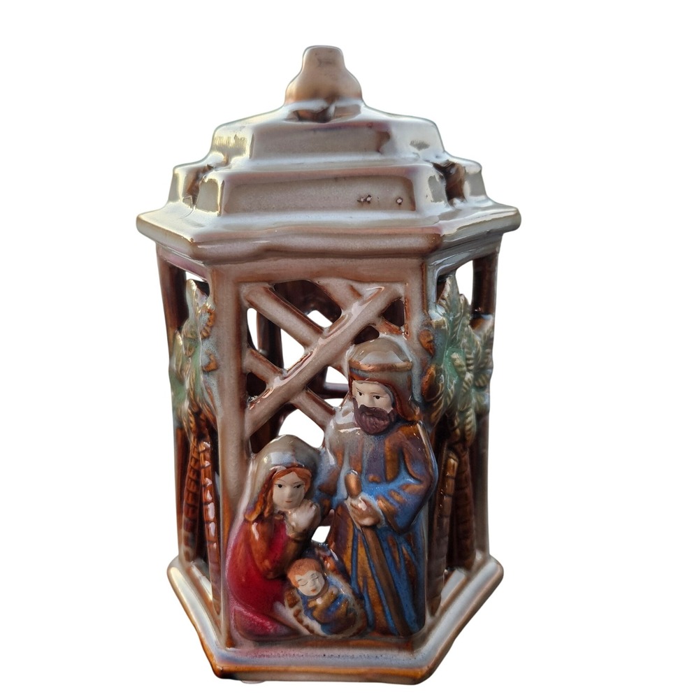 Nativity Scene Lantern Christmas Decoration Religious Ceramic‎ Candle Holder